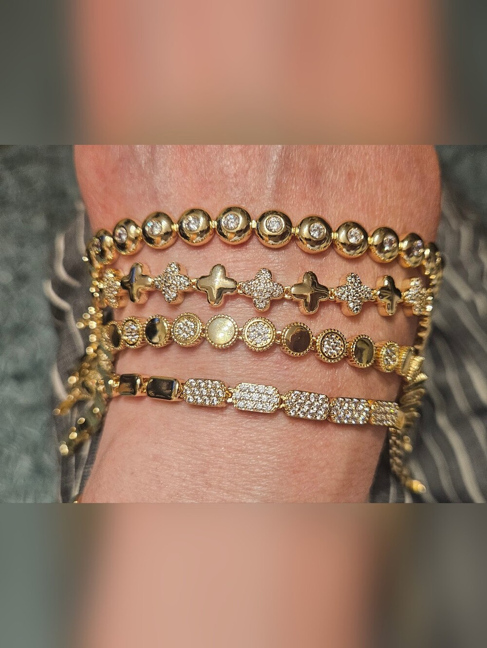 Gold-Tone Layered Crystal & Bead Bracelet Set - Women's Fashion New